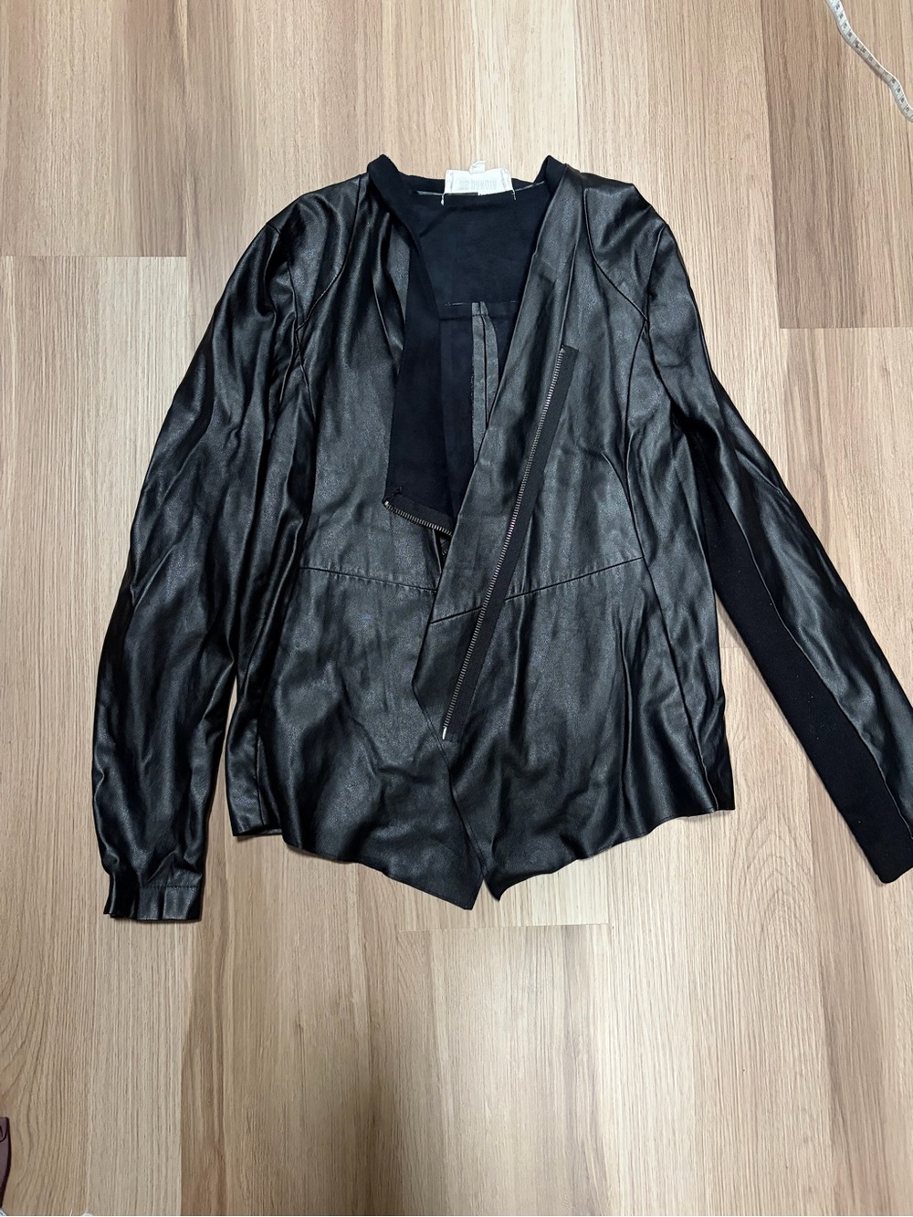 BB Dakota Black Faux Leather Open Drape Jacket